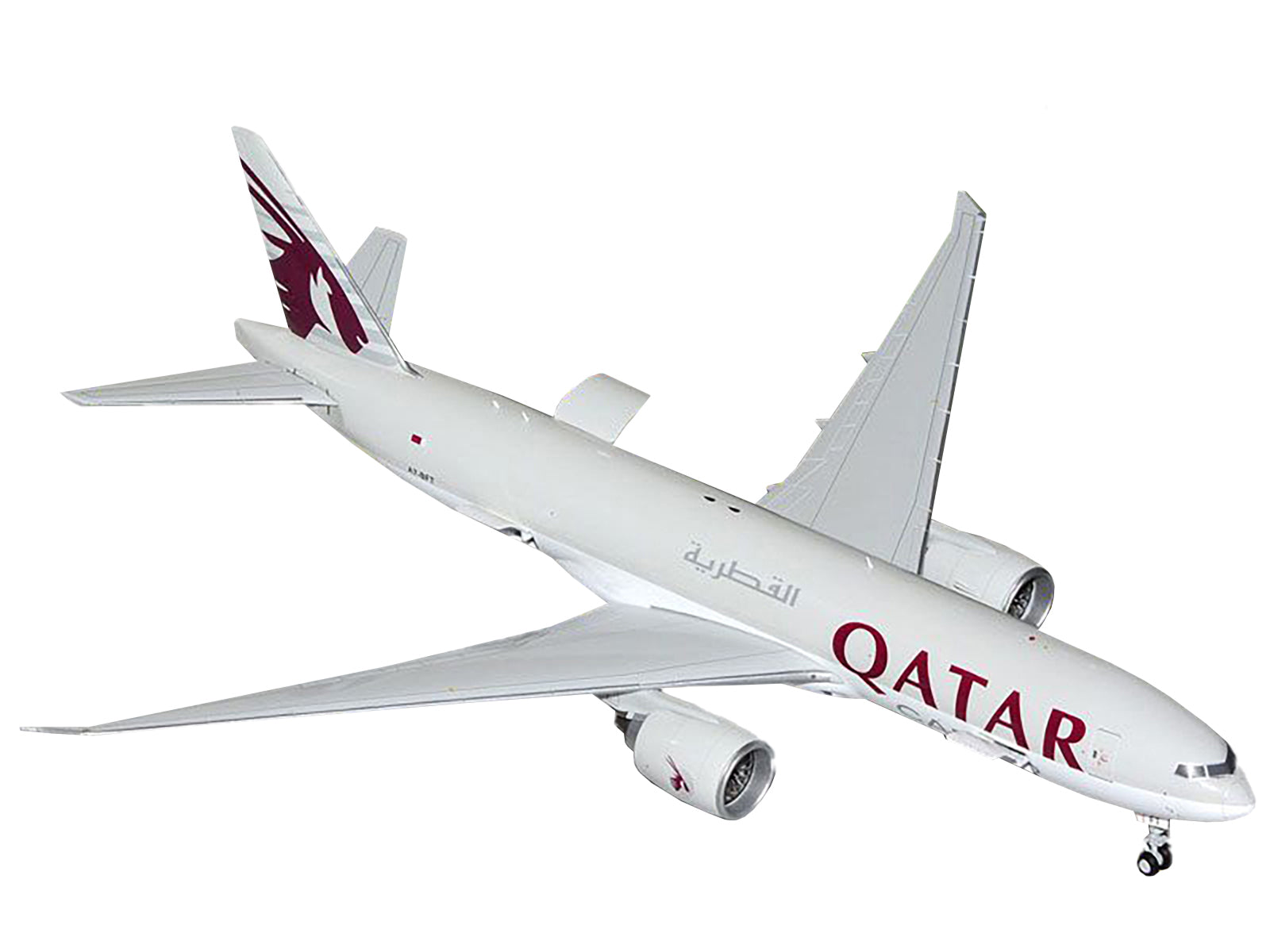 Boeing 777F Commercial Aircraft "Qatar Cargo" (A7-BFT) Gray with Tail Graphics "Gemini 200 - Interactive" Series 1/200 Diecast Model Airplane by GeminiJets-DiecastModeler.com