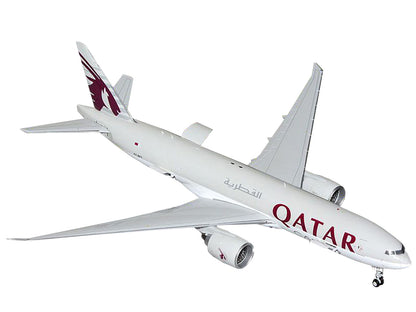 Boeing 777F Commercial Aircraft "Qatar Cargo" (A7-BFT) Gray with Tail Graphics "Gemini 200 - Interactive" Series 1/200 Diecast Model Airplane by GeminiJets-DiecastModeler.com