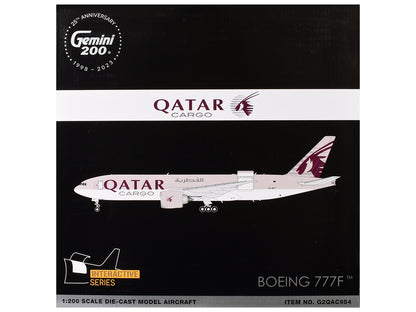 Boeing 777F Commercial Aircraft "Qatar Cargo" (A7-BFT) Gray with Tail Graphics "Gemini 200 - Interactive" Series 1/200 Diecast Model Airplane by GeminiJets