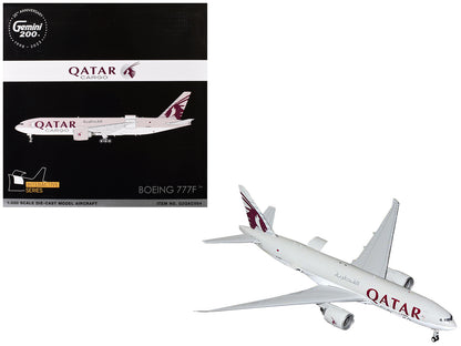 Boeing 777F Commercial Aircraft "Qatar Cargo" (A7-BFT) Gray with Tail Graphics "Gemini 200 - Interactive" Series 1/200 Diecast Model Airplane by GeminiJets-DiecastModeler.com