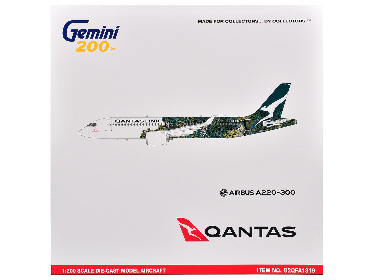 Airbus A220-300 Commercial Aircraft "QantasLink - Minyma Kutjara Tjukurpa Livery" (N531PA) White with Green Graphics "Gemini 200" Series 1/200 Diecast Model Airplane by GeminiJets