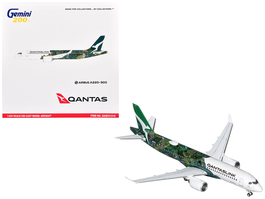 Airbus A220-300 Commercial Aircraft "QantasLink - Minyma Kutjara Tjukurpa Livery" (N531PA) White with Green Graphics "Gemini 200" Series 1/200 Diecast Model Airplane by GeminiJets