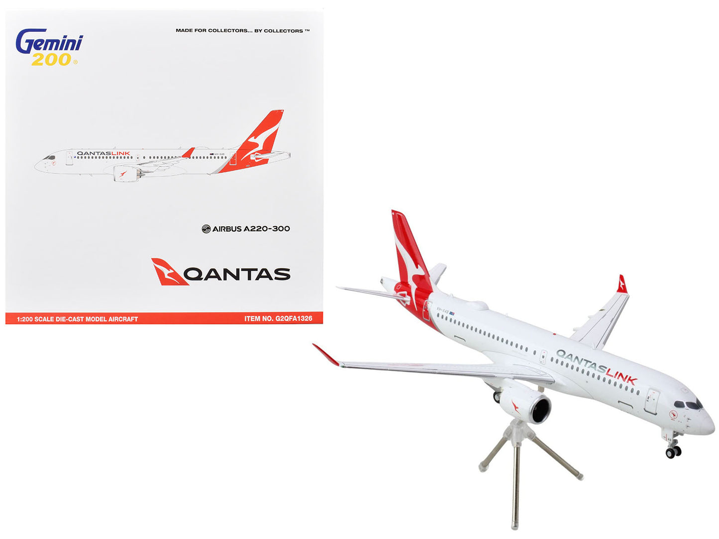 Airbus A220-300 Commercial Aircraft "QantasLink - Qantas Airways" (VH-4XB) White with Red Tail "Gemini 200" Series 1/200 Diecast Model Airplane by GeminiJets-DiecastModeler.com