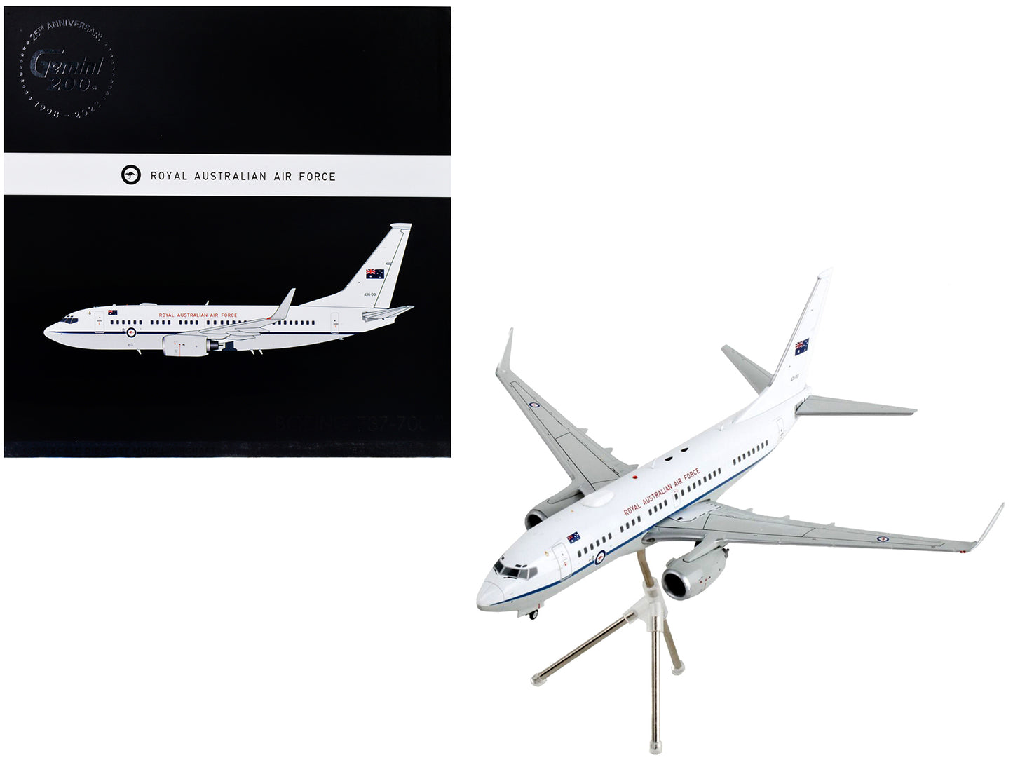 Boeing 737-700 Transport Aircraft "Royal Australian Air Force - A36-001" White and Gray "Gemini 200" Series 1/200 Diecast Model Airplane by GeminiJets-DiecastModeler.com