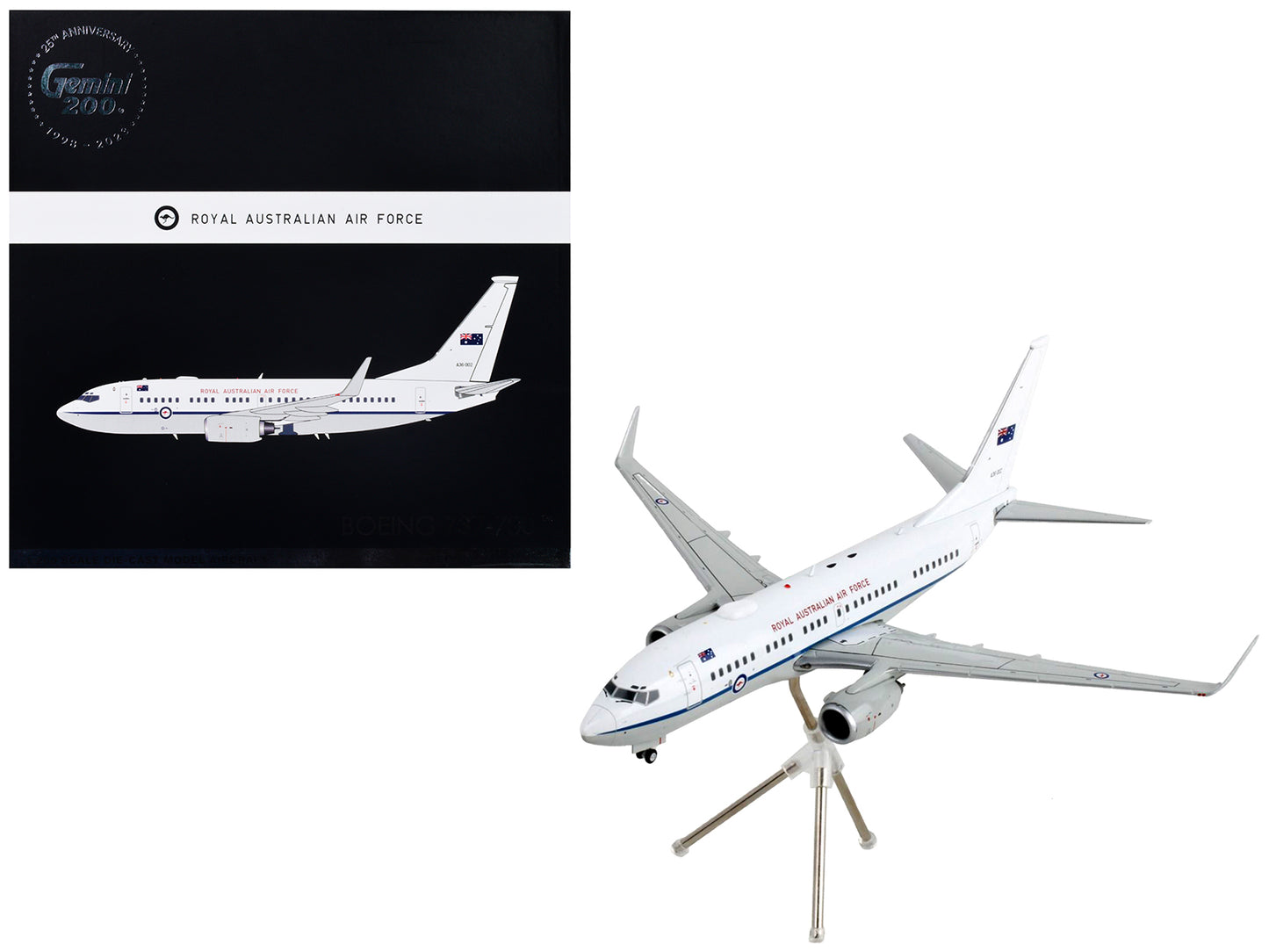 Boeing 737-700 Transport Aircraft "Royal Australian Air Force - A36-002" White and Gray "Gemini 200" Series 1/200 Diecast Model Airplane by GeminiJets-DiecastModeler.com