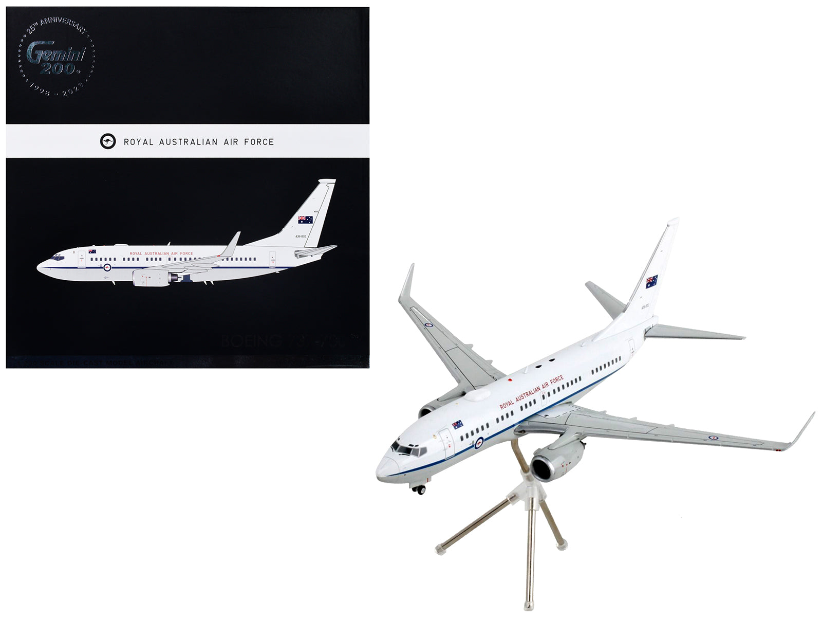 Boeing 737-700 Transport Aircraft "Royal Australian Air Force - A36-002" White and Gray "Gemini 200" Series 1/200 Diecast Model Airplane by GeminiJets-DiecastModeler.com