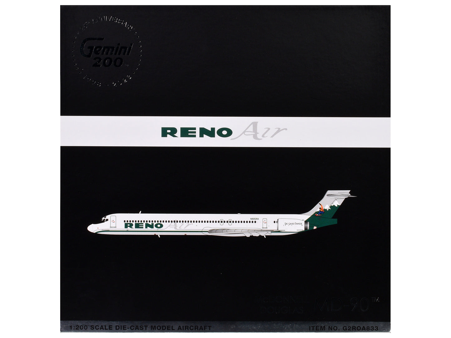 McDonnell Douglas MD-90 Commercial Aircraft "Reno Air" (N905RA) White with Green Tail "Gemini 200" Series 1/200 Diecast Model Airplane by GeminiJets