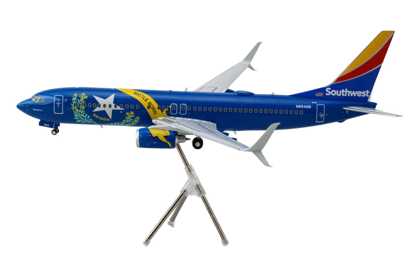 Boeing 737-800 Commercial Aircraft "Southwest Airlines - Nevada One" (N8646B) Blue with Tail Stripes "Gemini 200" Series 1/200 Diecast Model Airplane by GeminiJets-DiecastModeler.com