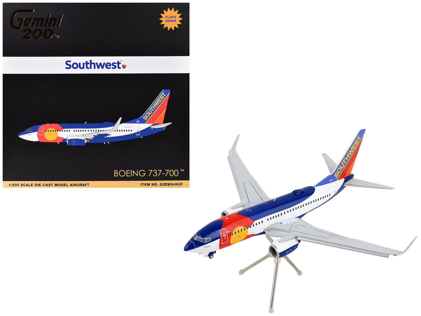 Boeing 737-700 Commercial Aircraft with Flaps Down Configuration "Southwest Airlines - Colorado One" (N230WN) White and Blue "Gemini 200" Series 1/200 Diecast Model Airplane by GeminiJets