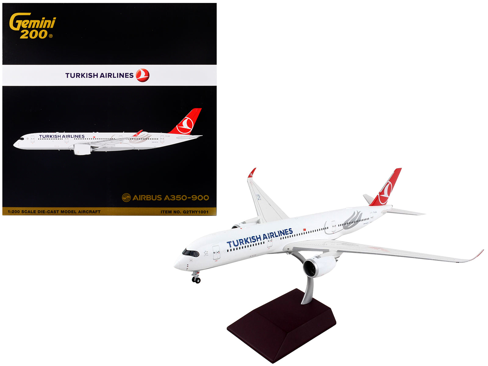 Airbus A350-900 Commercial Aircraft "Turkish Airlines" White with Red Tail "Gemini 200" Series 1/200 Diecast Model Airplane by GeminiJets-DiecastModeler.com