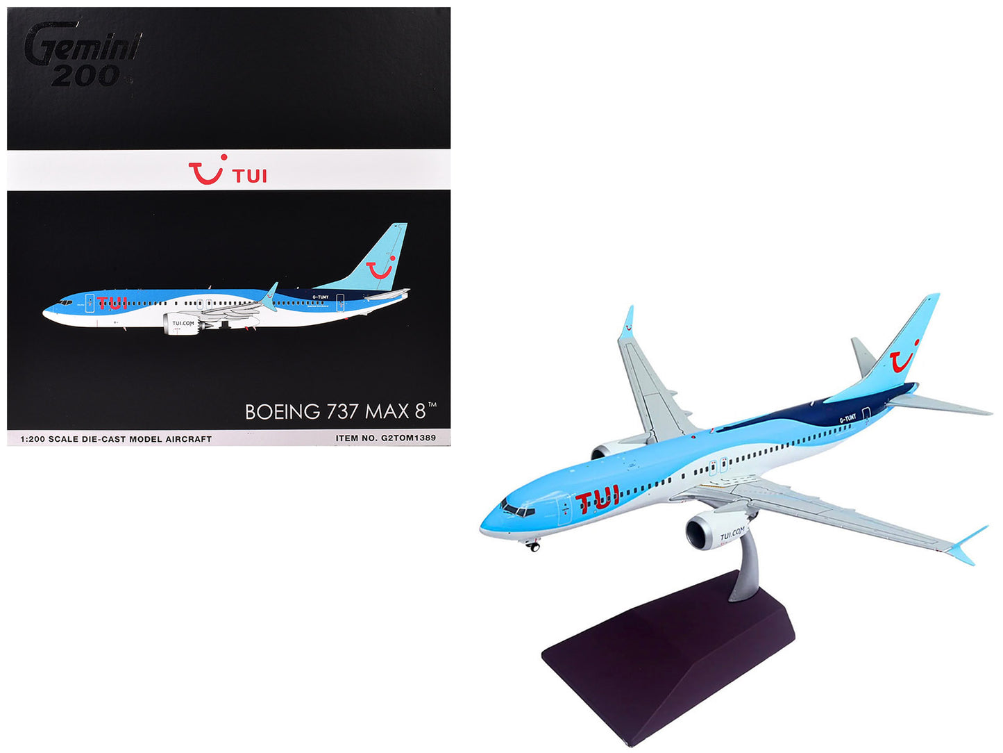 Boeing 737 MAX 8 Commercial Aircraft "TUI Airways" (G-TUMY) Blue and White "Gemini 200" Series 1/200 Diecast Model Airplane by GeminiJets