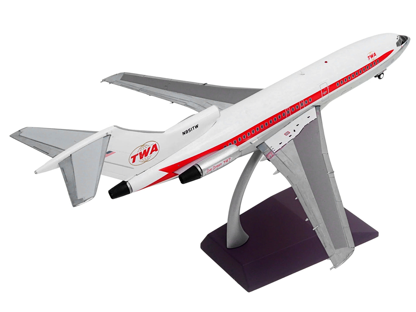 Boeing 727-100 Commercial Aircraft "Trans World Airlines (TWA)" (N851TW) White with Red Stripes "Gemini 200" Series 1/200 Diecast Model Airplane by GeminiJets