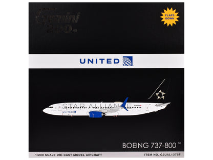 Boeing 737-800 Commercial Aircraft with Flaps Down "United Airlines Star Alliance" (N76516) White with Black Tail "Gemini 200" Series 1/200 Diecast Model Airplane by GeminiJets