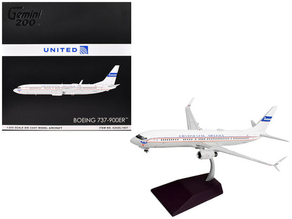 Boeing 737-900ER Commercial Aircraft "Continental Airlines - United Airlines" (N75435) White with Red and Blue Stripes "Gemini 200" Series 1/200 Diecast Model Airplane by GeminiJets