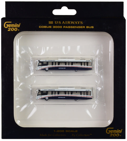 Cobus 3000 Passenger Bus White and Blue "US Airways Shuttle Bus" 2 Piece Set "Gemini 200" Series Diecast Models by GeminiJets