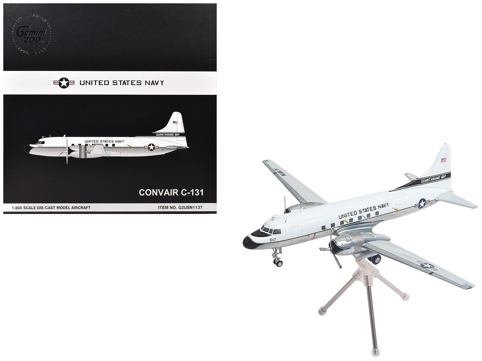 Convair C-131 Samaritan Transport Aircraft "United States Navy - NAS Guantanamo Bay" (141017) White and Gray "Gemini 200" Series 1/200 Diecast Model Airplane by GeminiJets-DiecastModeler.com