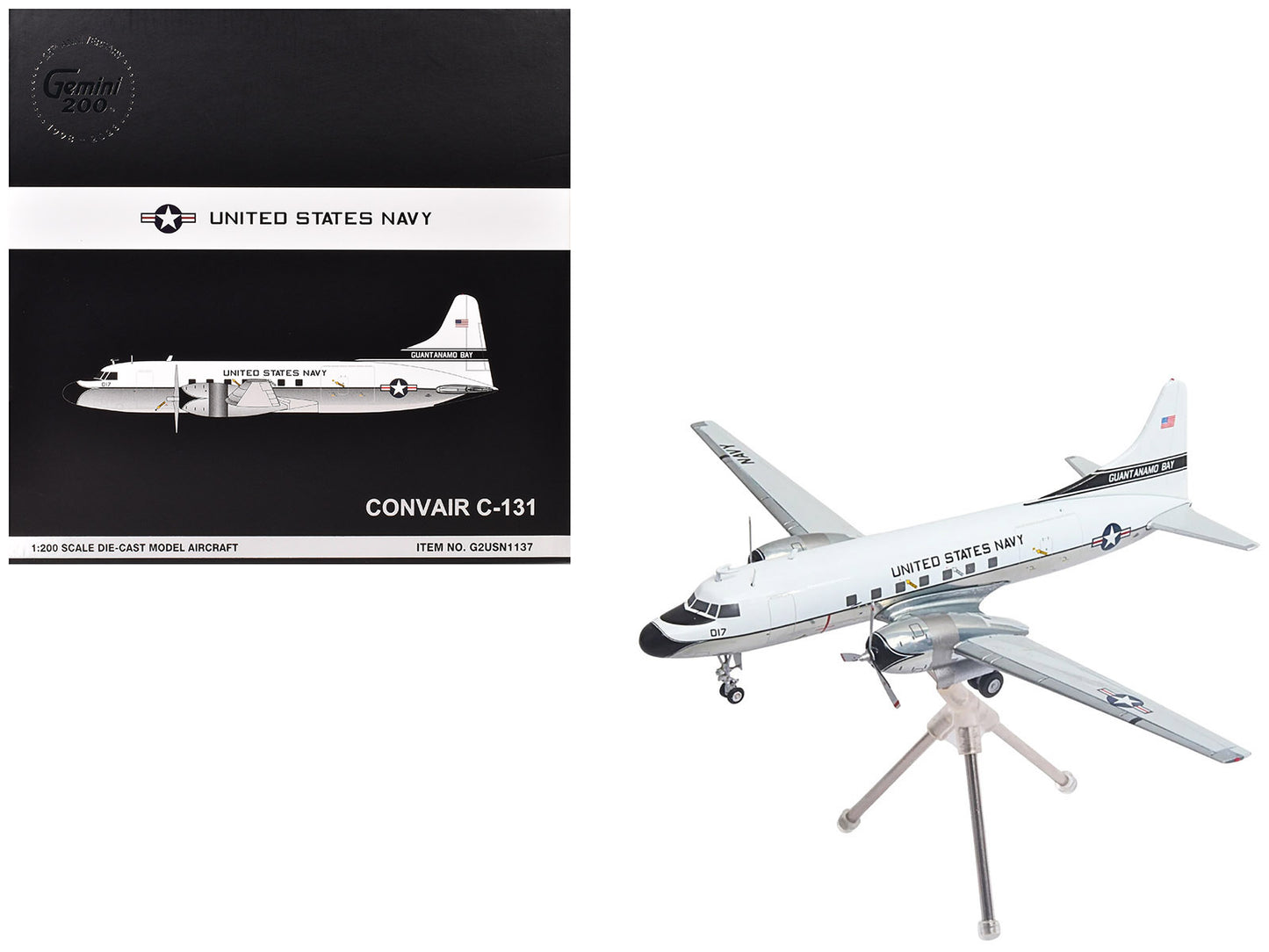 Convair C-131 Samaritan Transport Aircraft "United States Navy - NAS Guantanamo Bay" (141017) White and Gray "Gemini 200" Series 1/200 Diecast Model Airplane by GeminiJets