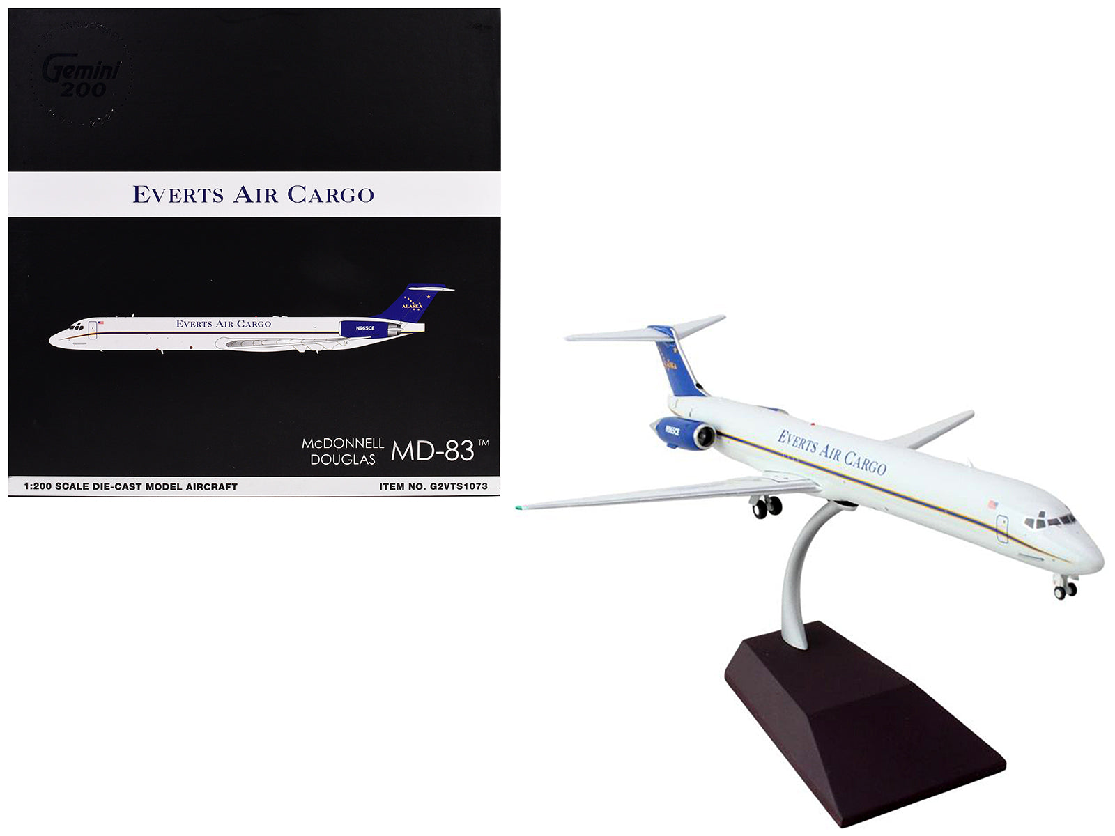 McDonnell Douglas MD-88 Commercial Aircraft "Everts Air Cargo" (N965CE) White with Blue Tail "Gemini 200" Series 1/200 Diecast Model Airplane by GeminiJets-DiecastModeler.com