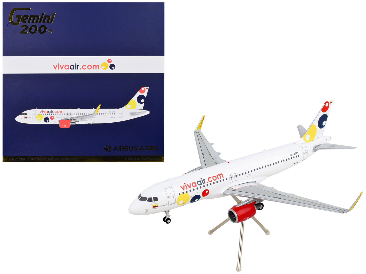 Airbus A320 Commercial Aircraft "Viva Air" White with Tail Graphics "Gemini 200" Series 1/200 Diecast Model Airplane by GeminiJets-DiecastModeler.com