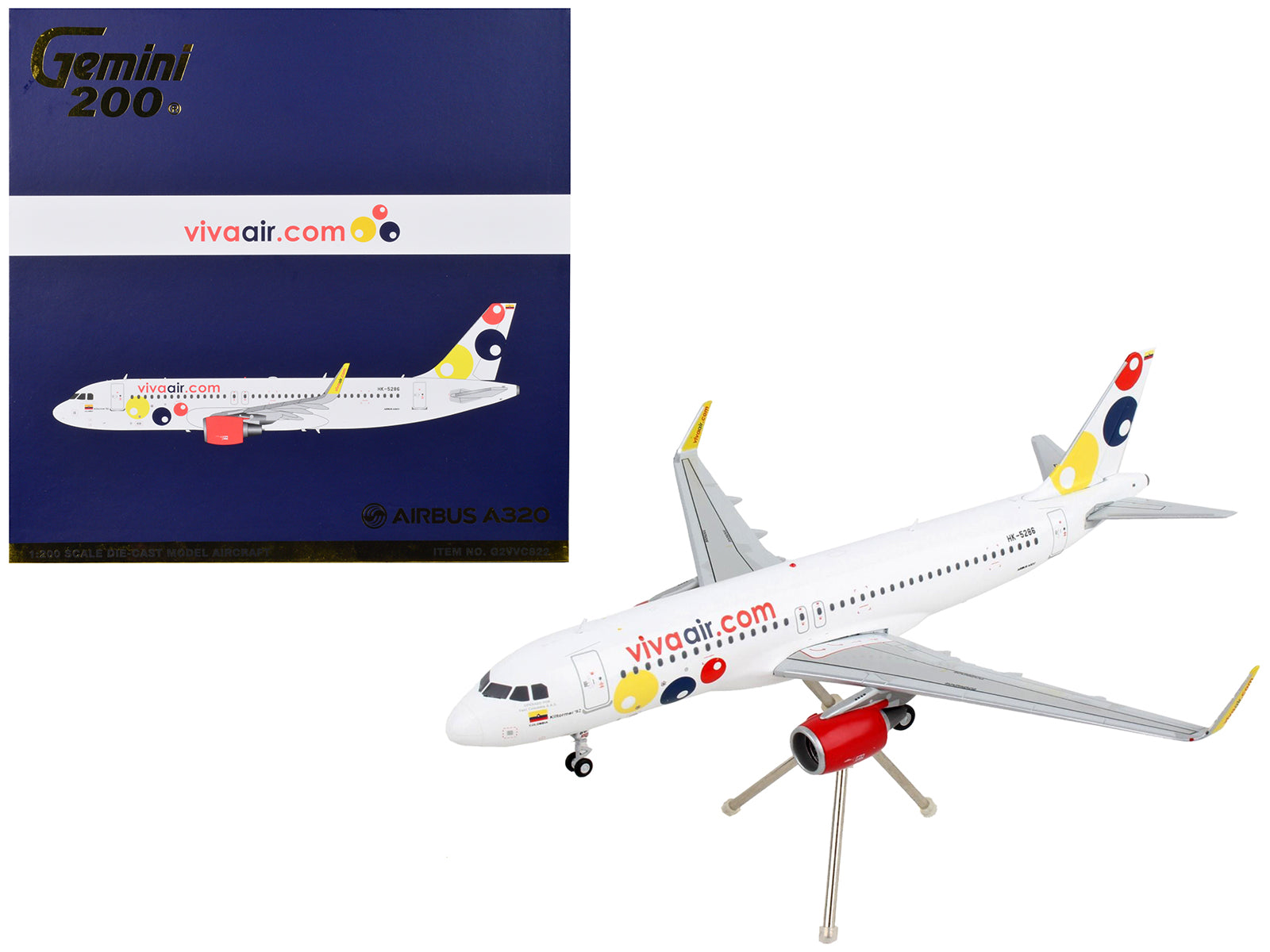 Airbus A320 Commercial Aircraft "Viva Air" White with Tail Graphics "Gemini 200" Series 1/200 Diecast Model Airplane by GeminiJets-DiecastModeler.com