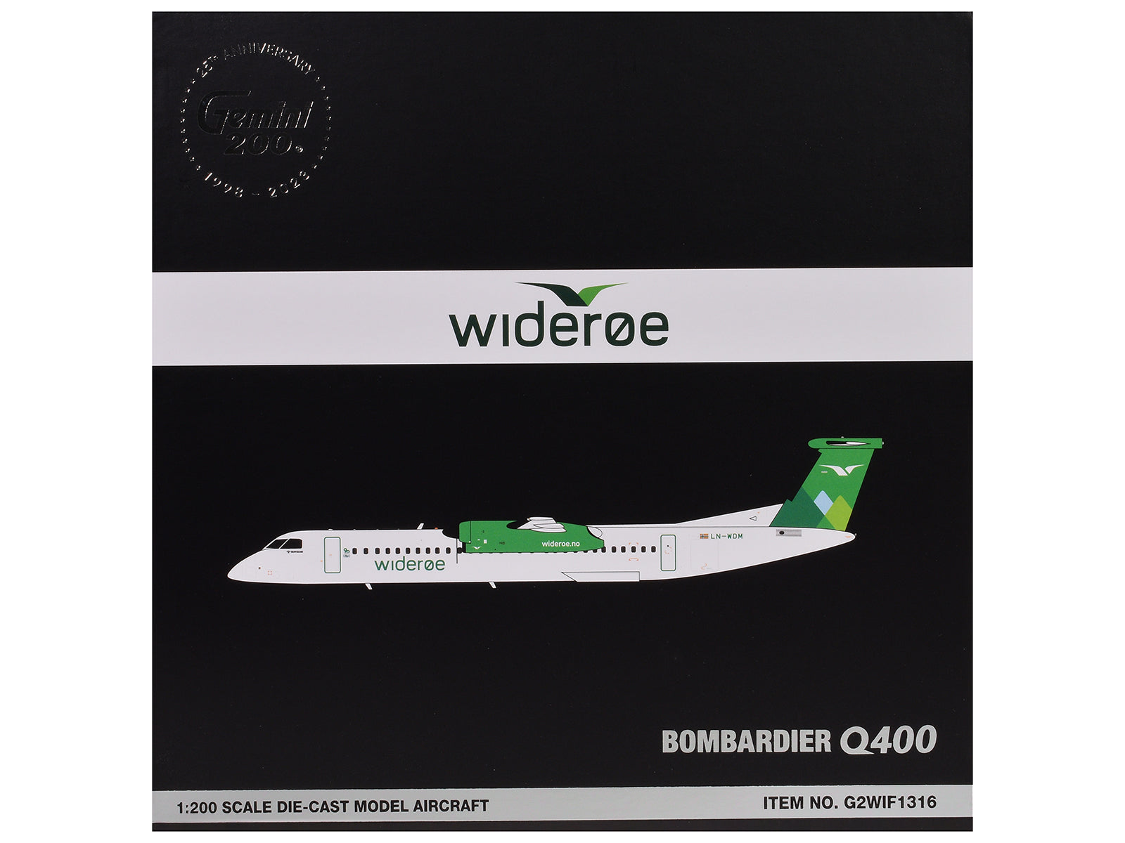Bombardier Q400 Commercial Aircraft "Wideroe" (LN-WDM) White with Green Tail "Gemini 200" Series 1/200 Diecast Model Airplane by GeminiJets-DiecastModeler.com