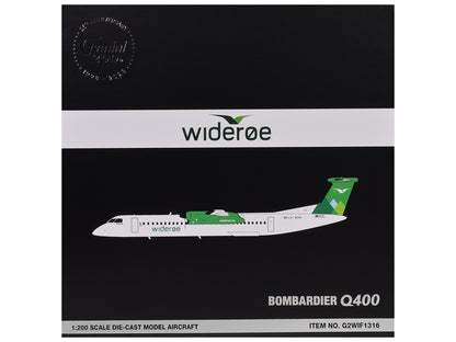 Bombardier Q400 Commercial Aircraft "Wideroe" (LN-WDM) White with Green Tail "Gemini 200" Series 1/200 Diecast Model Airplane by GeminiJets-DiecastModeler.com