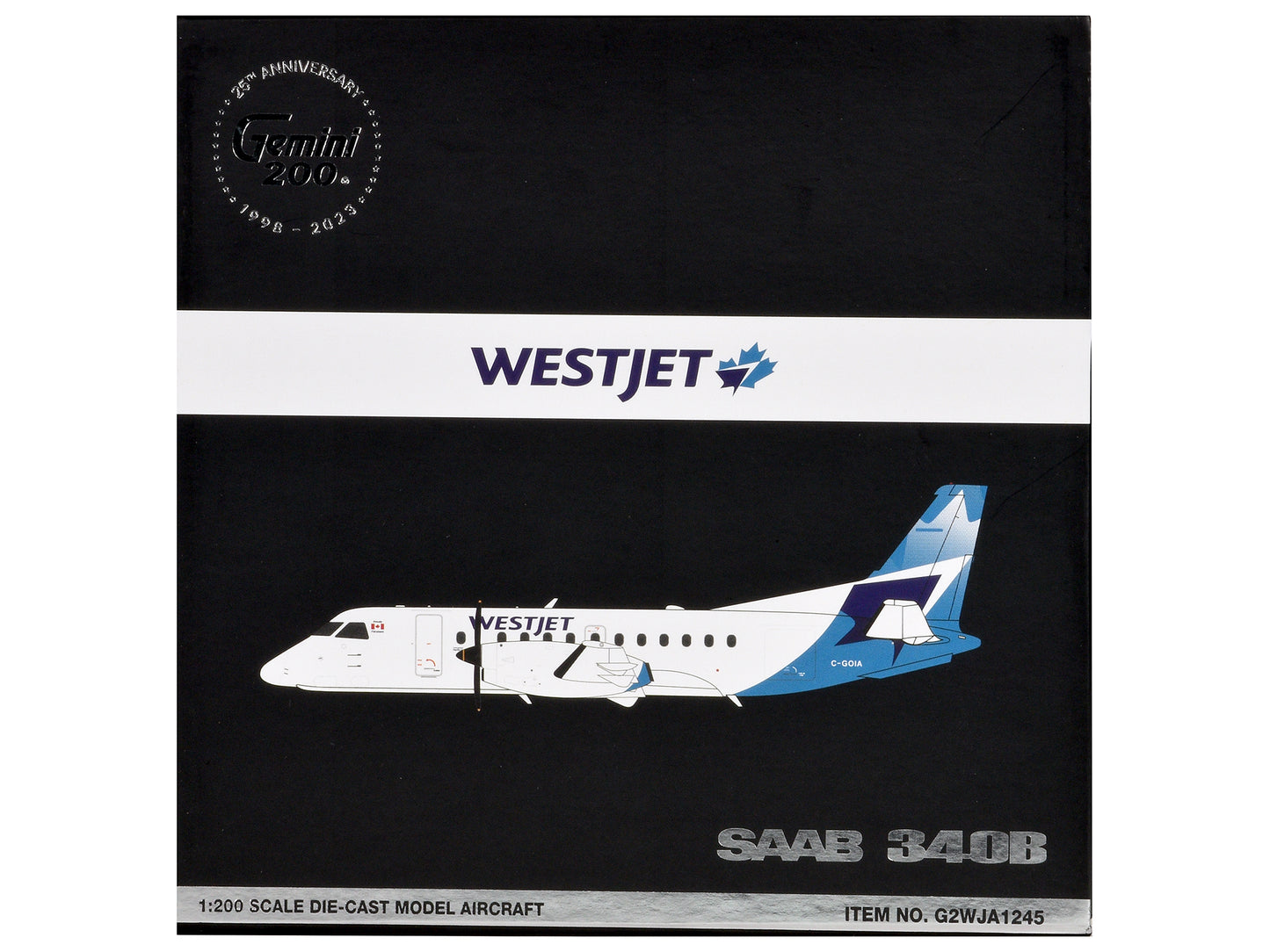 Saab 340B Commercial Aircraft "WestJet" (C-GOIA) White with Blue Stripes and Tail "Gemini 200" Series 1/200 Diecast Model Airplane by GeminiJets