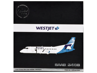 Saab 340B Commercial Aircraft "WestJet" (C-GOIA) White with Blue Stripes and Tail "Gemini 200" Series 1/200 Diecast Model Airplane by GeminiJets