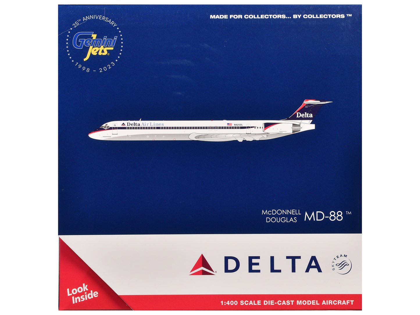 McDonnell Douglas MD-88 Commercial Aircraft "Delta Air Lines" (N925DL) White with Blue and Red Graphics 1/400 Diecast Model Airplane by GeminiJets