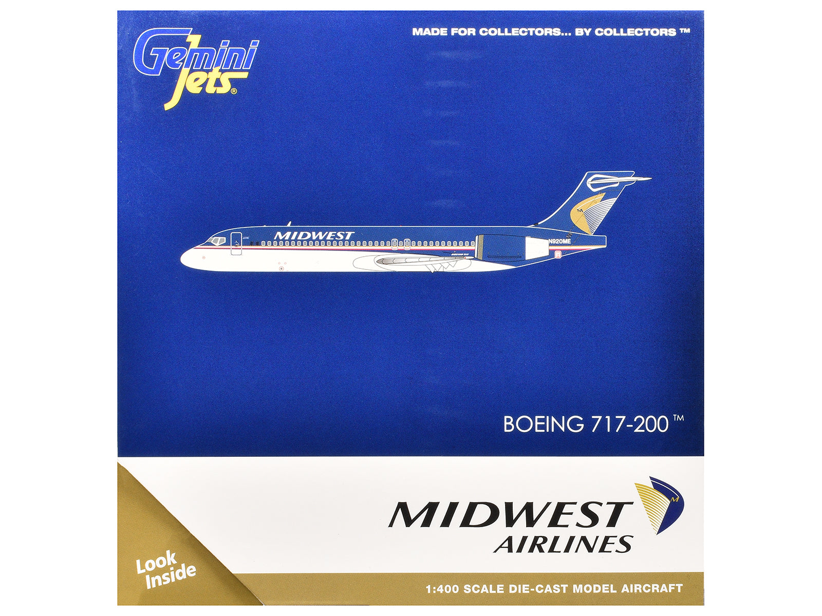 Boeing 717-200 Commercial Aircraft "Midwest Airlines" (N920ME) Blue and White 1/400 Diecast Model Airplane by GeminiJets-DiecastModeler.com