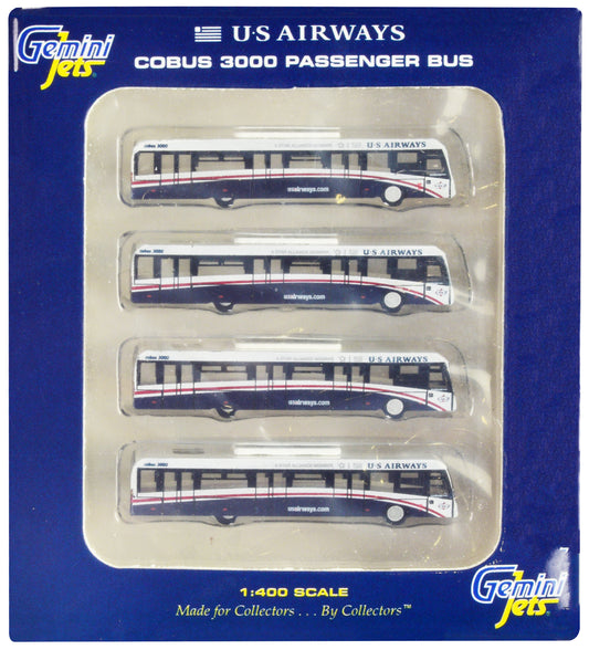 Cobus 3000 Passenger Bus White and Blue "US Airways Shuttle Bus" 4 Piece Set 1/400 Diecast Models by GeminiJets