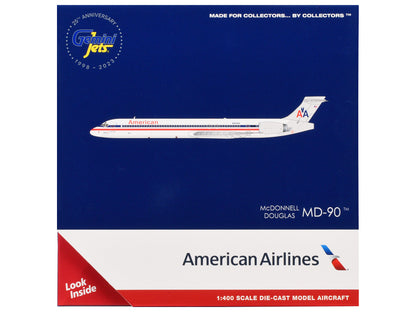 McDonnell Douglas MD-90 Commercial Aircraft "American Airlines" (N904RA) White with Blue and Red Stripes 1/400 Diecast Model Airplane by GeminiJets