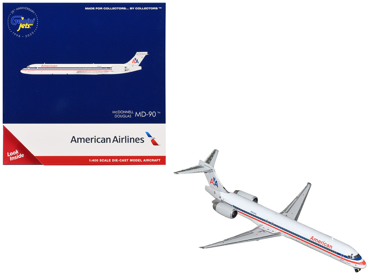 McDonnell Douglas MD-90 Commercial Aircraft "American Airlines" (N904RA) White with Blue and Red Stripes 1/400 Diecast Model Airplane by GeminiJets