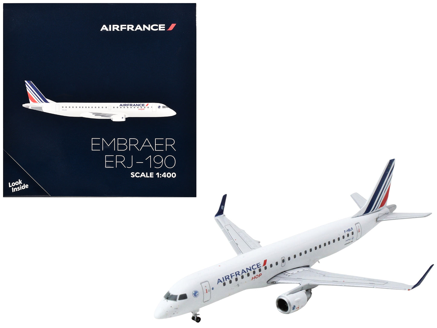 Embraer ERJ-190 Commercial Aircraft "Air France Hop" (F-HBLR) White with Striped Tail 1/400 Diecast Model Airplane by GeminiJets-DiecastModeler.com