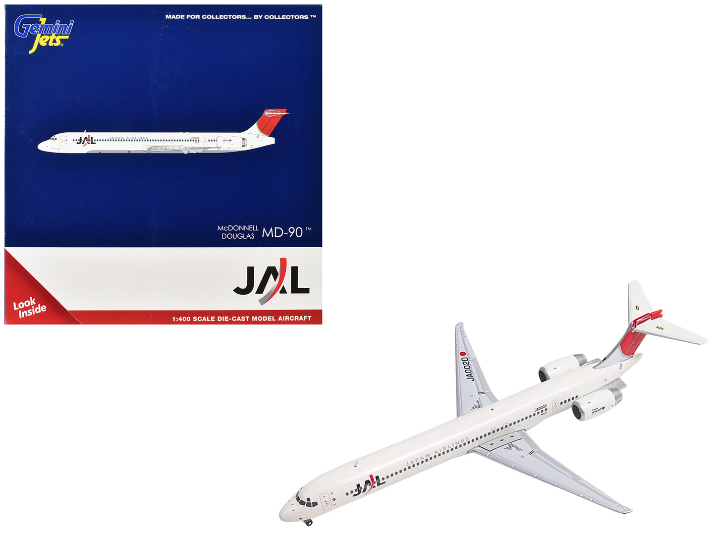 McDonnell Douglas MD-90 Commercial Aircraft "Japan Airines" (JA002D) White with Red Tail 1/400 Diecast Model Airplane by GeminiJets-DiecastModeler.com