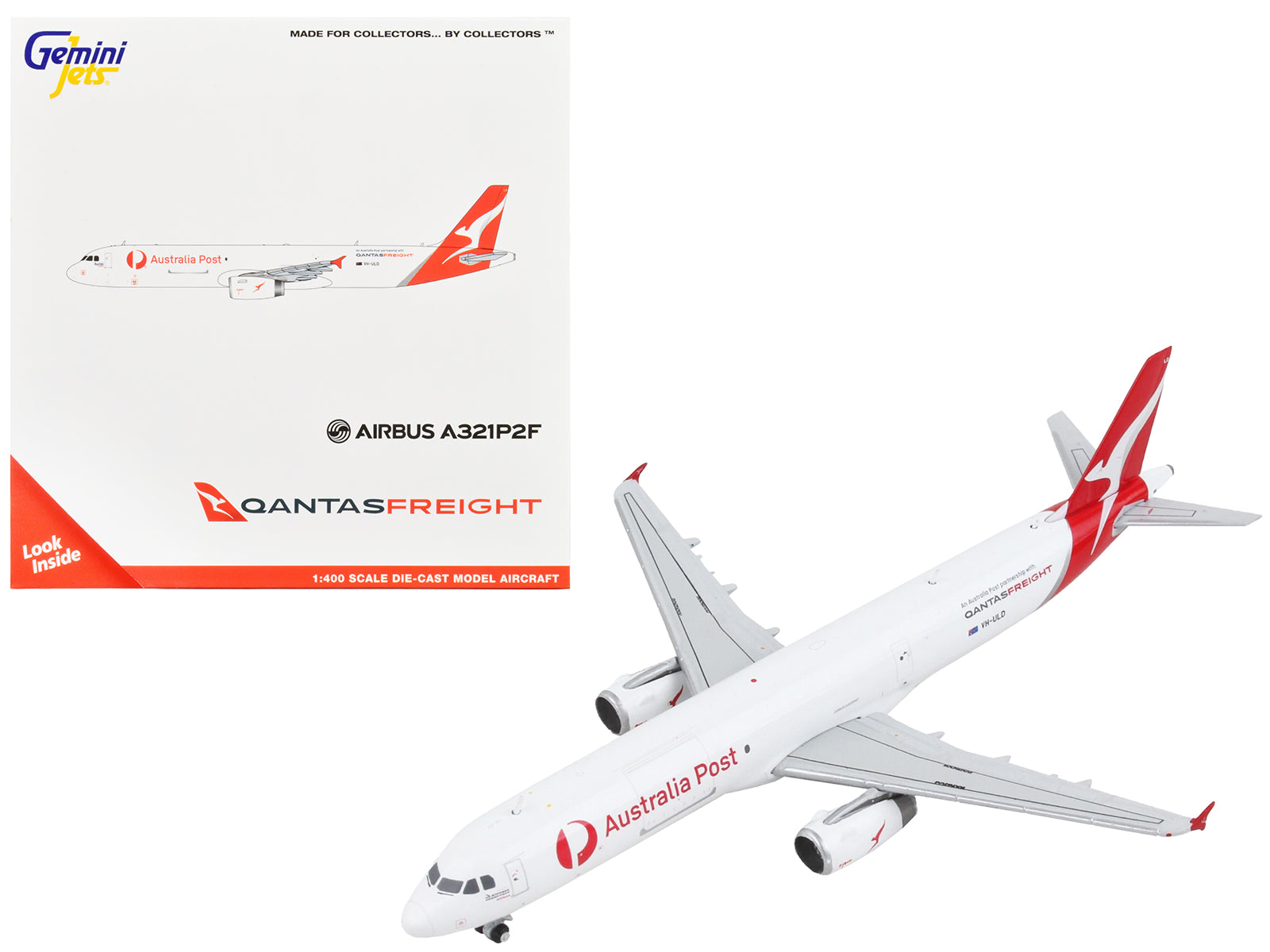 Airbus A321P2F Commercial Aircraft "Qantas Freight - Australia Post" White with Red Tail 1/400 Diecast Model Airplane by GeminiJets-DiecastModeler.com