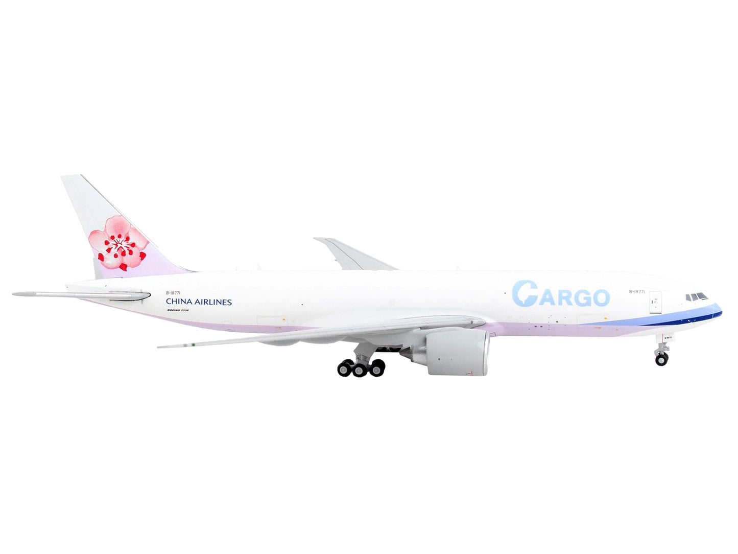 Boeing 777F Commercial Aircraft "China Airlines Cargo" White with Purple Stripes and Tail 1/400 Diecast Model Airplane by GeminiJets-DiecastModeler.com