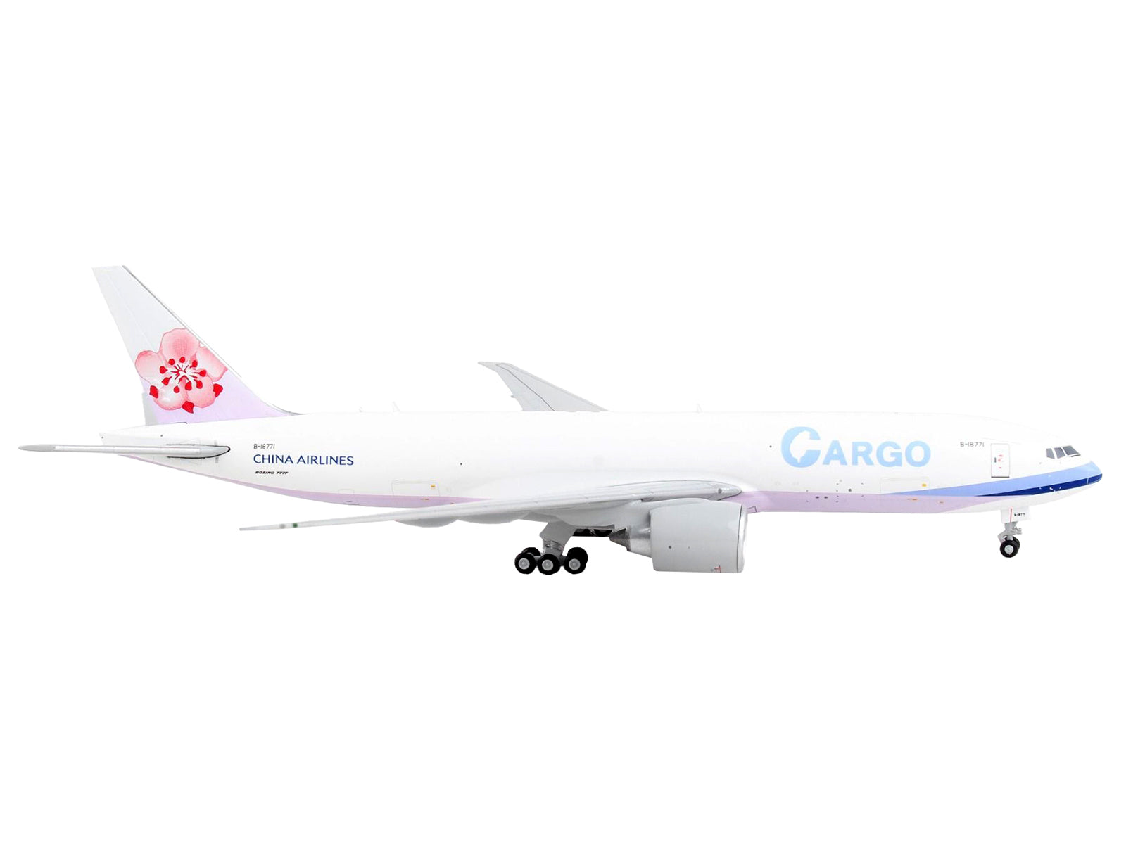 Boeing 777F Commercial Aircraft "China Airlines Cargo" White with Purple Stripes and Tail 1/400 Diecast Model Airplane by GeminiJets-DiecastModeler.com