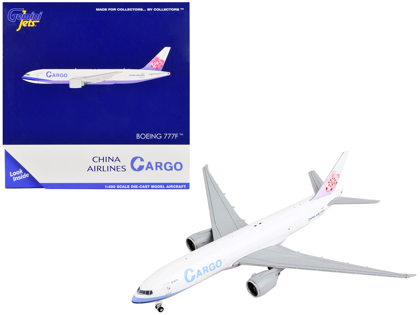 Boeing 777F Commercial Aircraft "China Airlines Cargo" White with Purple Stripes and Tail 1/400 Diecast Model Airplane by GeminiJets-DiecastModeler.com