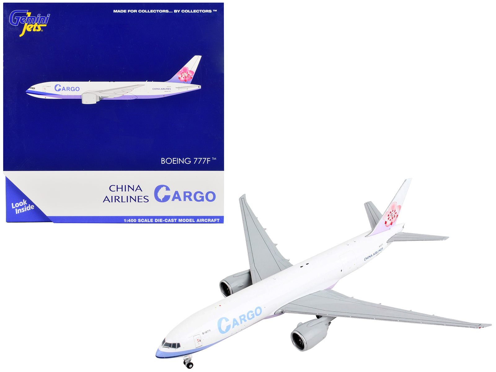 Boeing 777F Commercial Aircraft "China Airlines Cargo" White with Purple Stripes and Tail 1/400 Diecast Model Airplane by GeminiJets-DiecastModeler.com