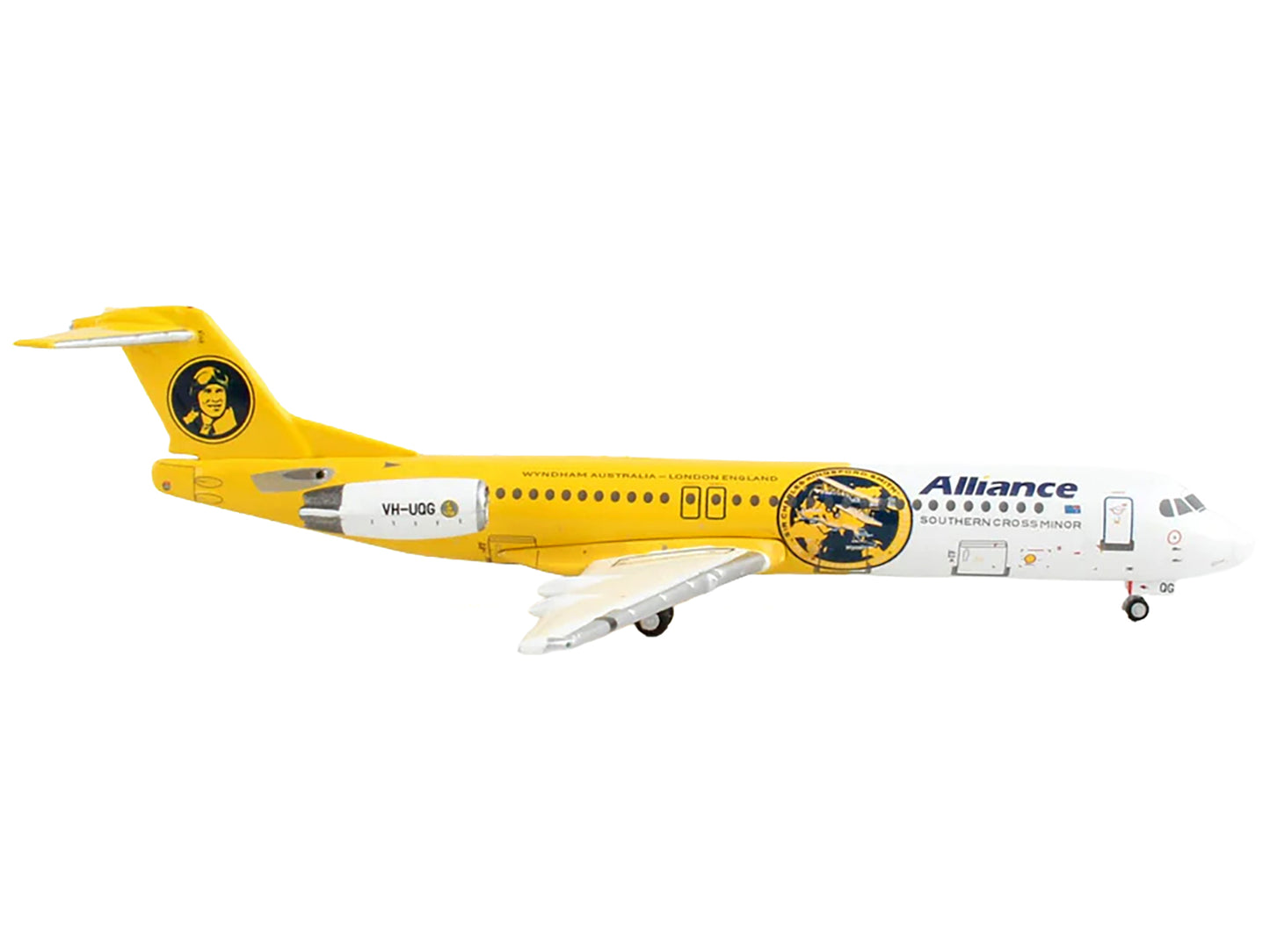 Fokker F100 Commercial Aircraft "Alliance Airlines - Southern Cross Minor" (VH-UQG) White and Yellow 1/400 Diecast Model Airplane by GeminiJets