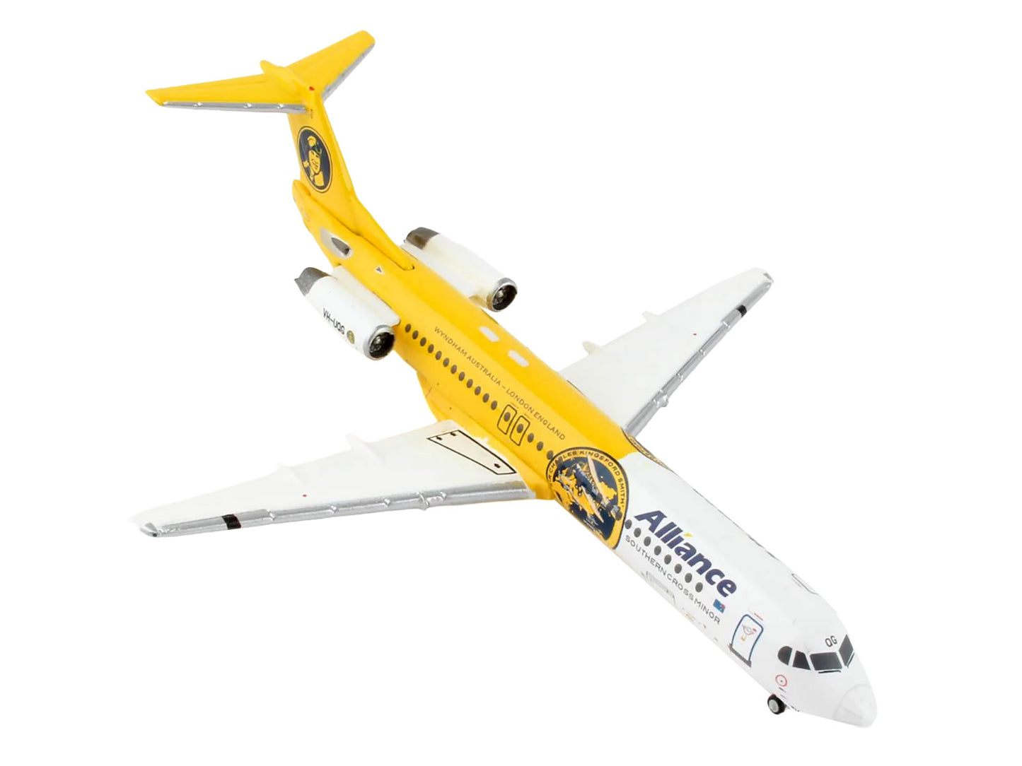 Fokker F100 Commercial Aircraft "Alliance Airlines - Southern Cross Minor" (VH-UQG) White and Yellow 1/400 Diecast Model Airplane by GeminiJets