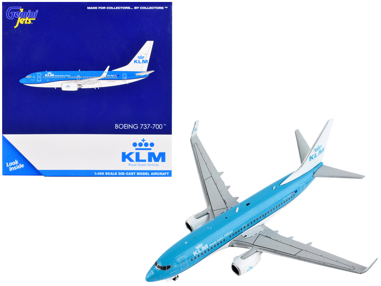 Boeing 737-700 Commercial Aircraft "KLM Royal Dutch Airlines" Blue and White 1/400 Diecast Model Airplane by GeminiJets-DiecastModeler.com