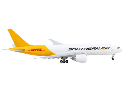 Boeing 777F Commercial Aircraft with Flaps Down "Southern Air - DHL" White and Yellow 1/400 Diecast Model Airplane by GeminiJets-DiecastModeler.com