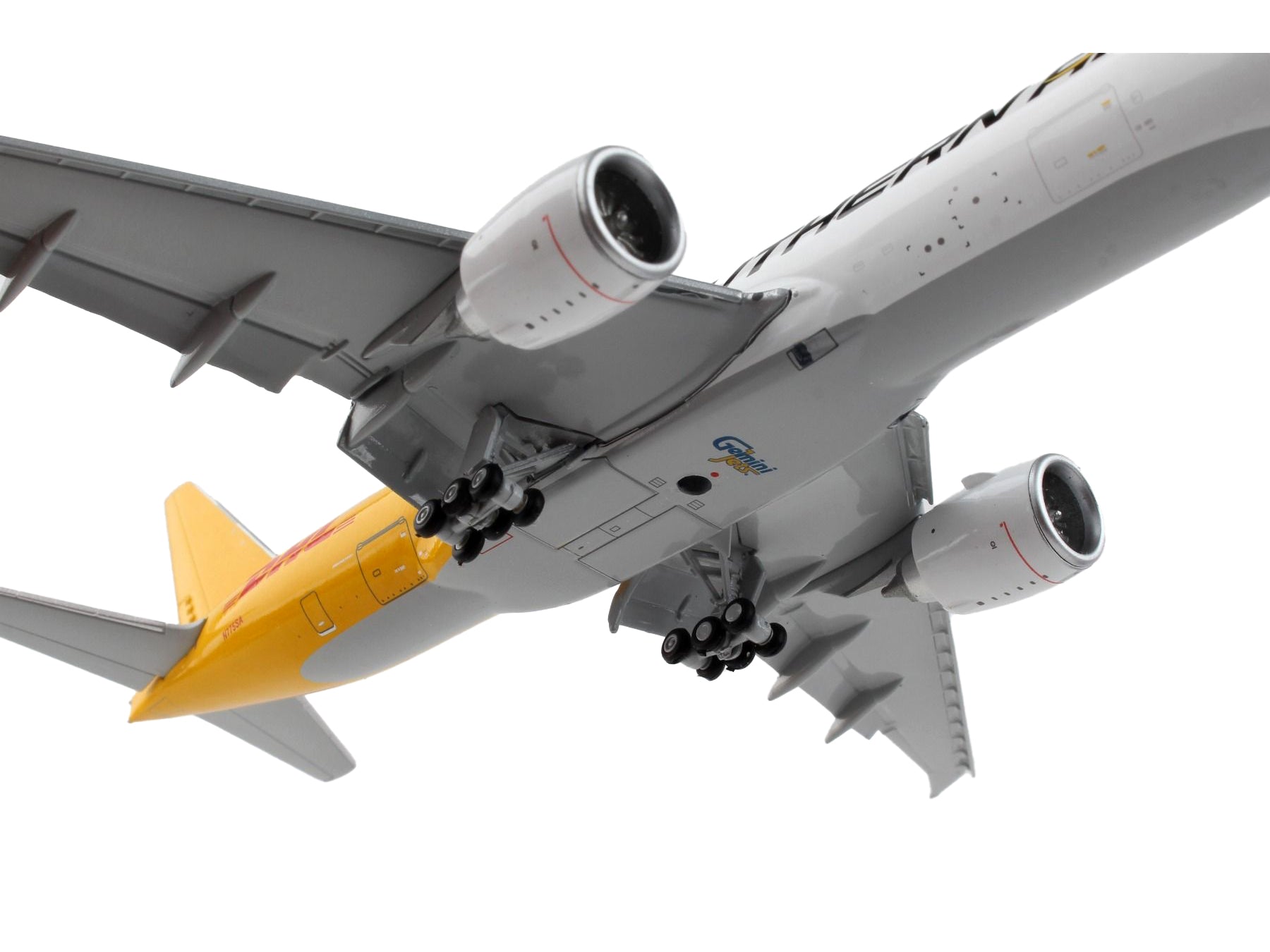 Boeing 777F Commercial Aircraft with Flaps Down "Southern Air - DHL" White and Yellow 1/400 Diecast Model Airplane by GeminiJets-DiecastModeler.com