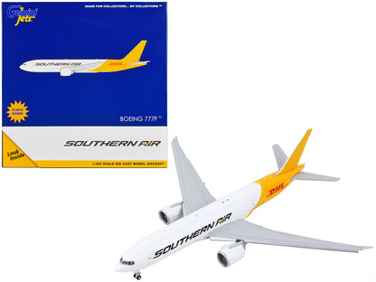 Boeing 777F Commercial Aircraft with Flaps Down "Southern Air - DHL" White and Yellow 1/400 Diecast Model Airplane by GeminiJets-DiecastModeler.com