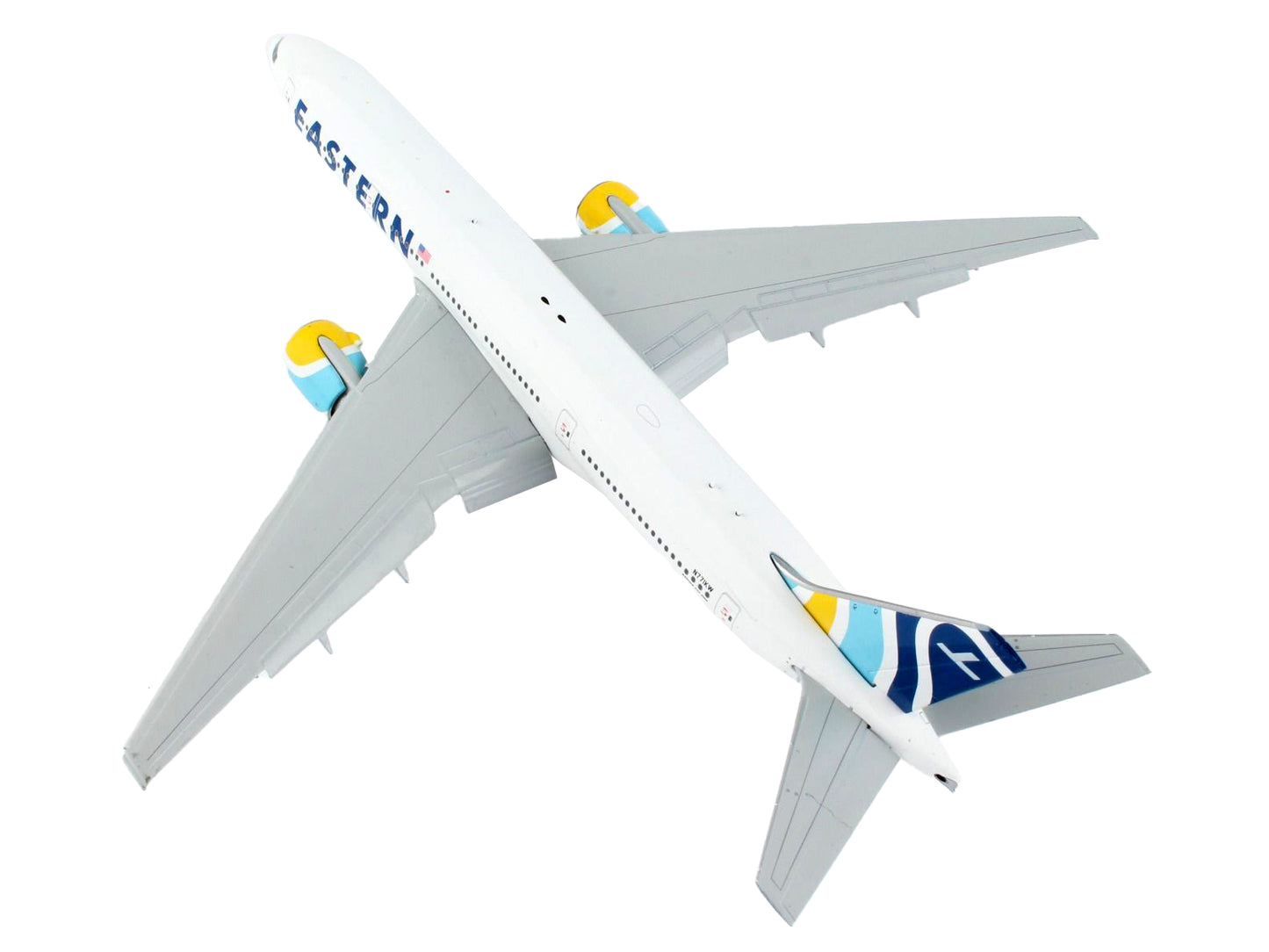 Boeing 777-200ER Commercial Aircraft with Flaps Down "Eastern Air Lines" White with Striped Tail 1/400 Diecast Model Airplane by GeminiJets-DiecastModeler.com