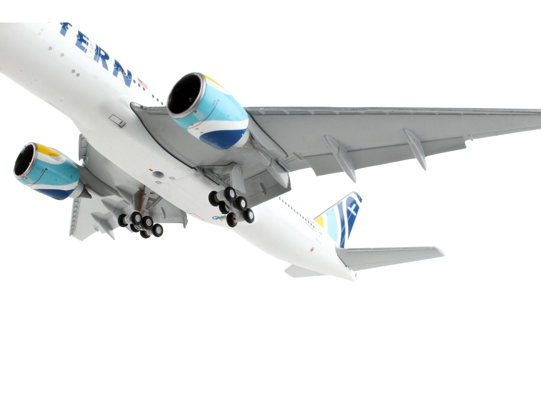 Boeing 777-200ER Commercial Aircraft with Flaps Down "Eastern Air Lines" White with Striped Tail 1/400 Diecast Model Airplane by GeminiJets-DiecastModeler.com