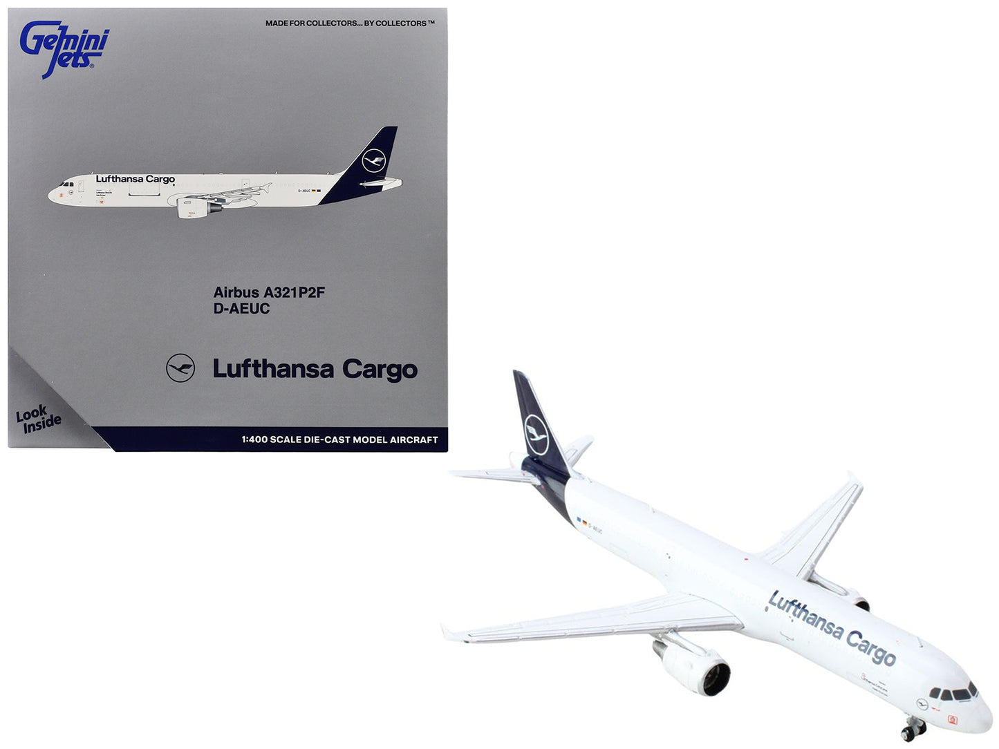 Airbus A321P2F Commercial Aircraft "Lufthansa Cargo" (D-AEUC) White with Blue Tail 1/400 Diecast Model Airplane by GeminiJets-DiecastModeler.com