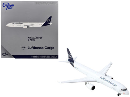 Airbus A321P2F Commercial Aircraft "Lufthansa Cargo" (D-AEUC) White with Blue Tail 1/400 Diecast Model Airplane by GeminiJets-DiecastModeler.com